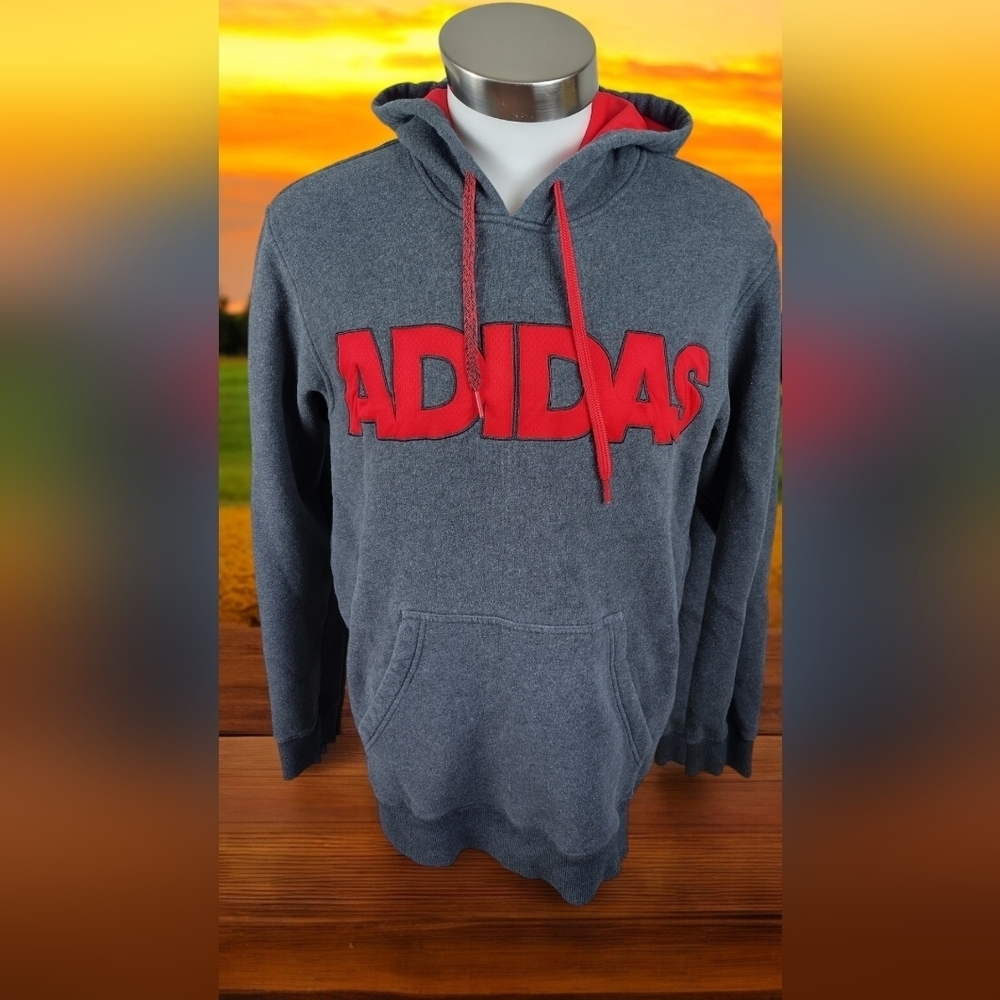 ADIDAS Big Lettering Pullover Hoodie Adult Size Large With Insulation Hipster